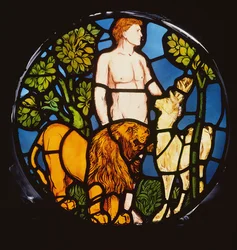 Adam nomeando as feras, detalhe da janela de criação, detalhe de vidro manchado de 1861 de 120153